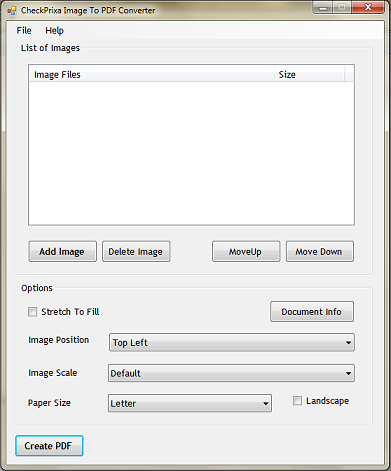 Click to view CheckPrixa Image To PDF Converter 1.0 screenshot